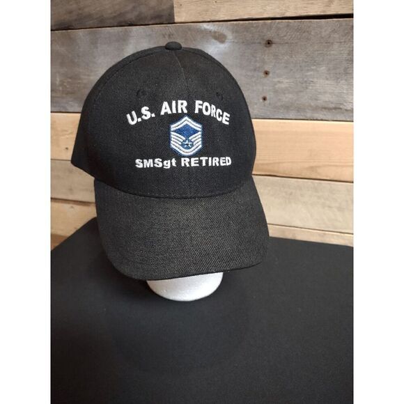 U.S. Air Force SMSgt Senior Master Sergeant Retired Black Adjustable Cap Hat - Picture 1 of 4